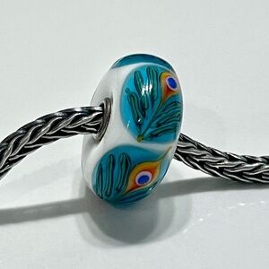 Authentic Trollbeads Jumbo Peacock Feather Bead Rare